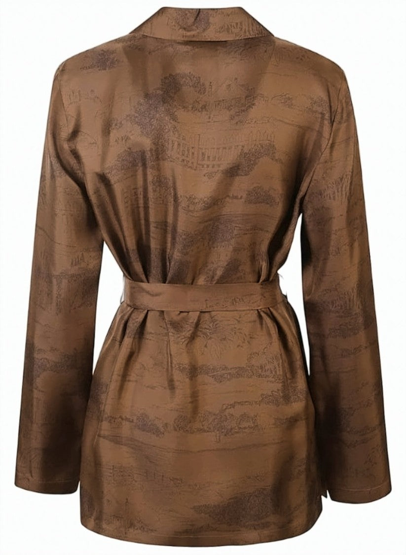 Max Mara Printed Belted Long Sleeve Jacket