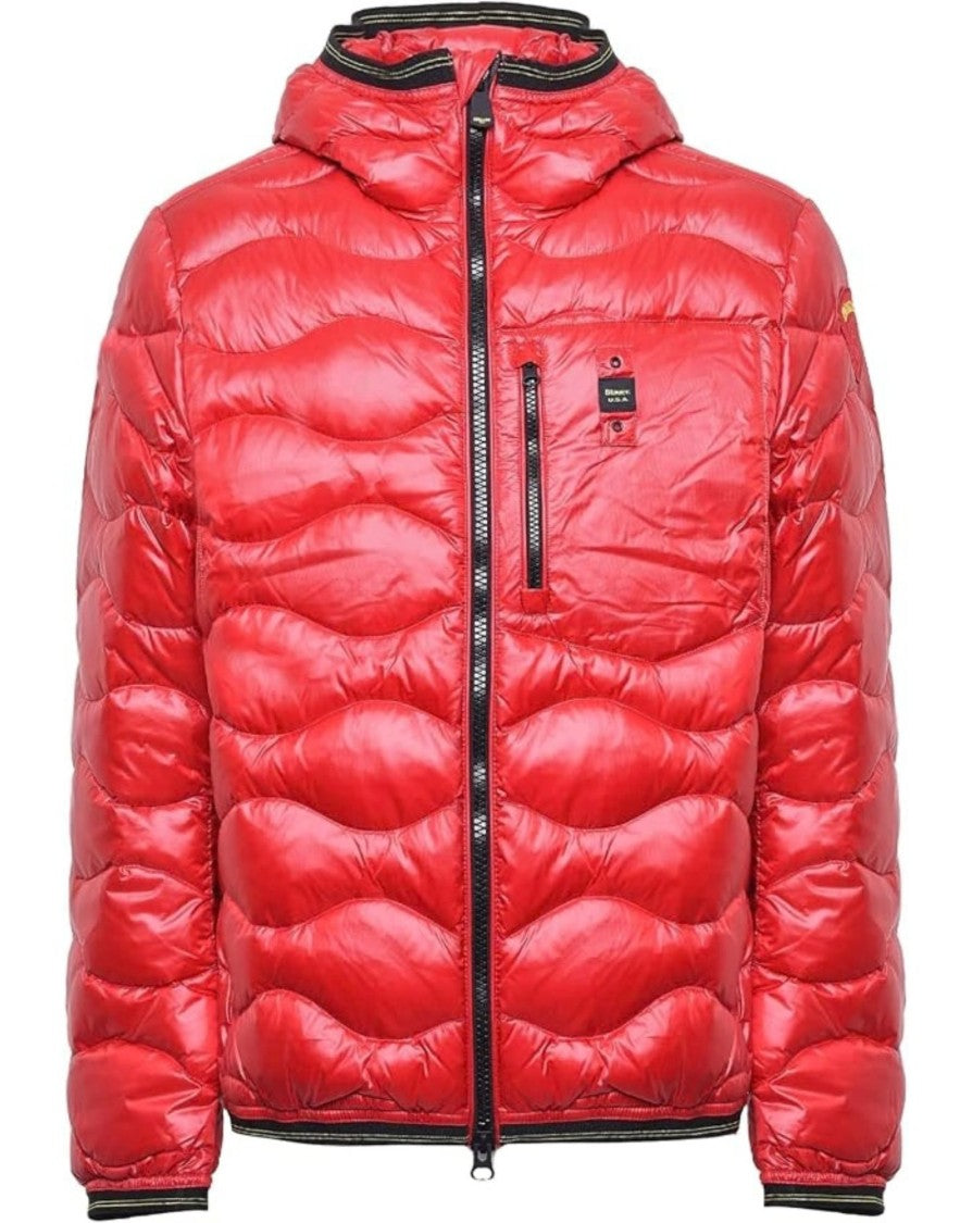 Blauer Red Wave Glossy Hooded Polyamide Down Jacket