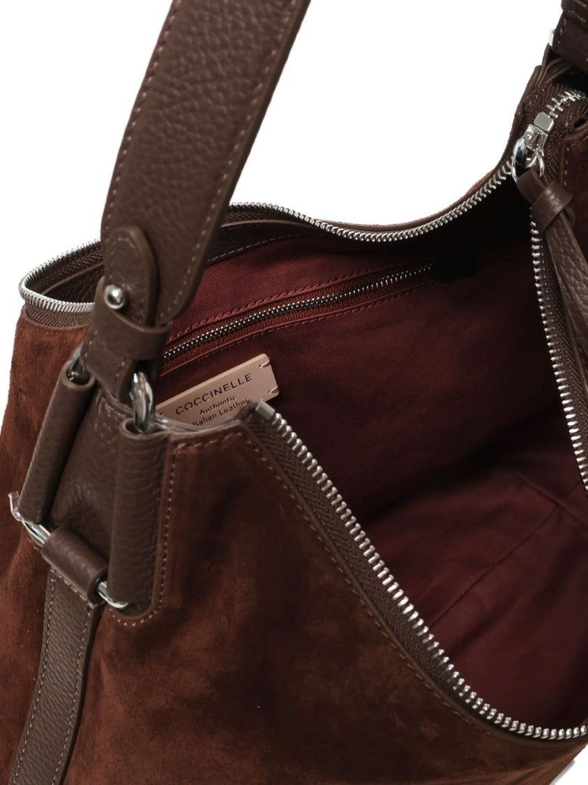 Coccinelle Spacious Brown Suede Handbag With Zip Fastening
