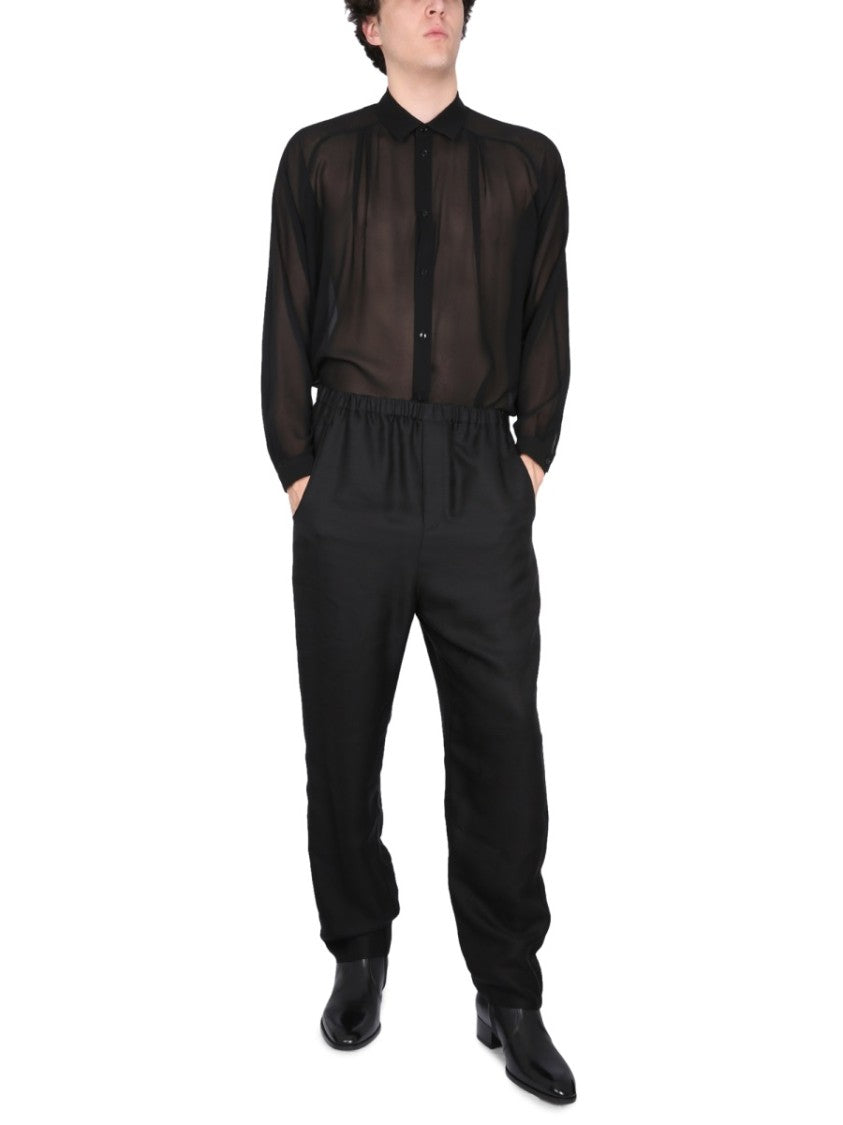 Saint Laurent High-Waist Black Pants With Elastic Waistband