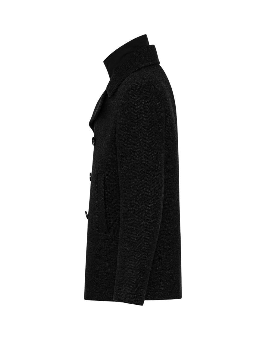 Duno Double-Breasted Peacoat With Detachable Bib Detail