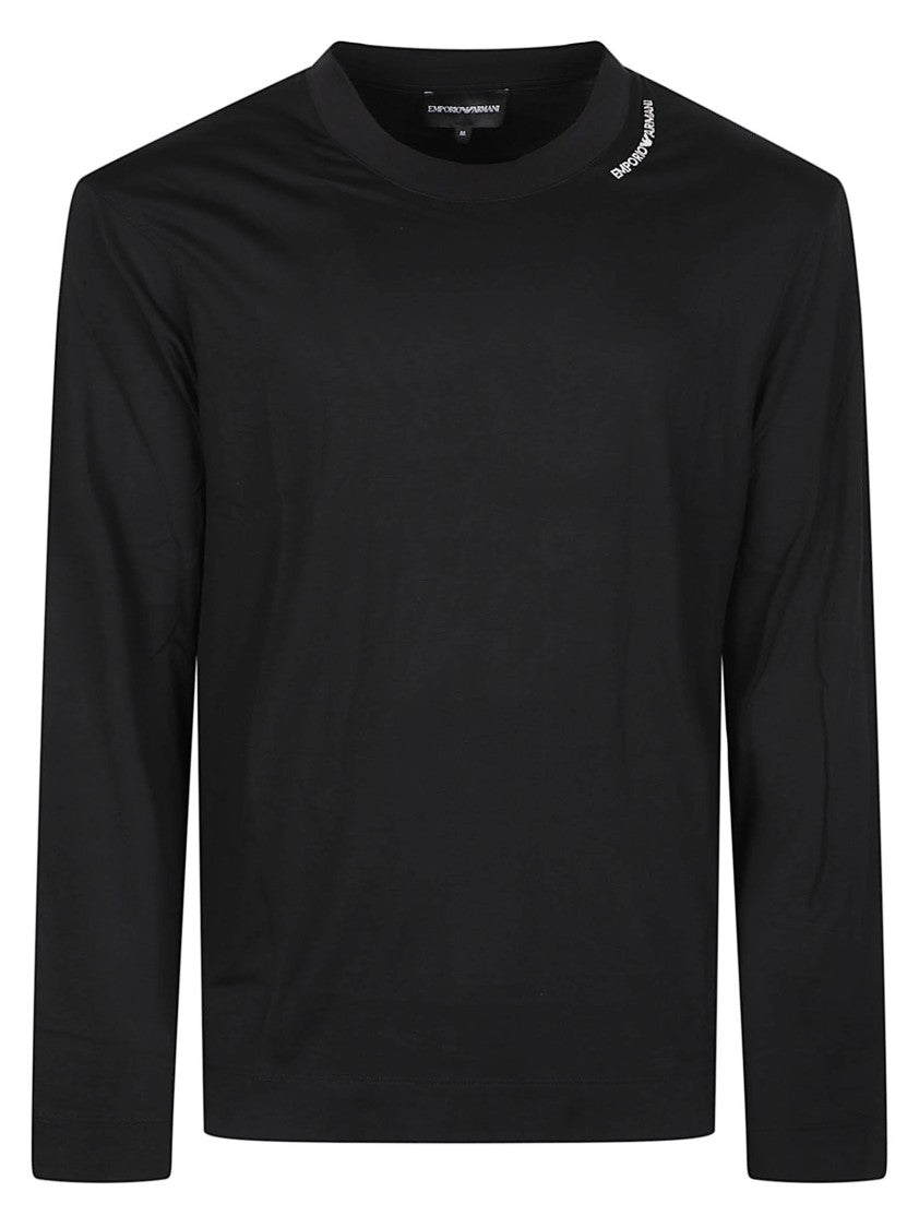 Emporio Armani Embroidered Logo Tailored Black Long-Sleeve T-Shirt