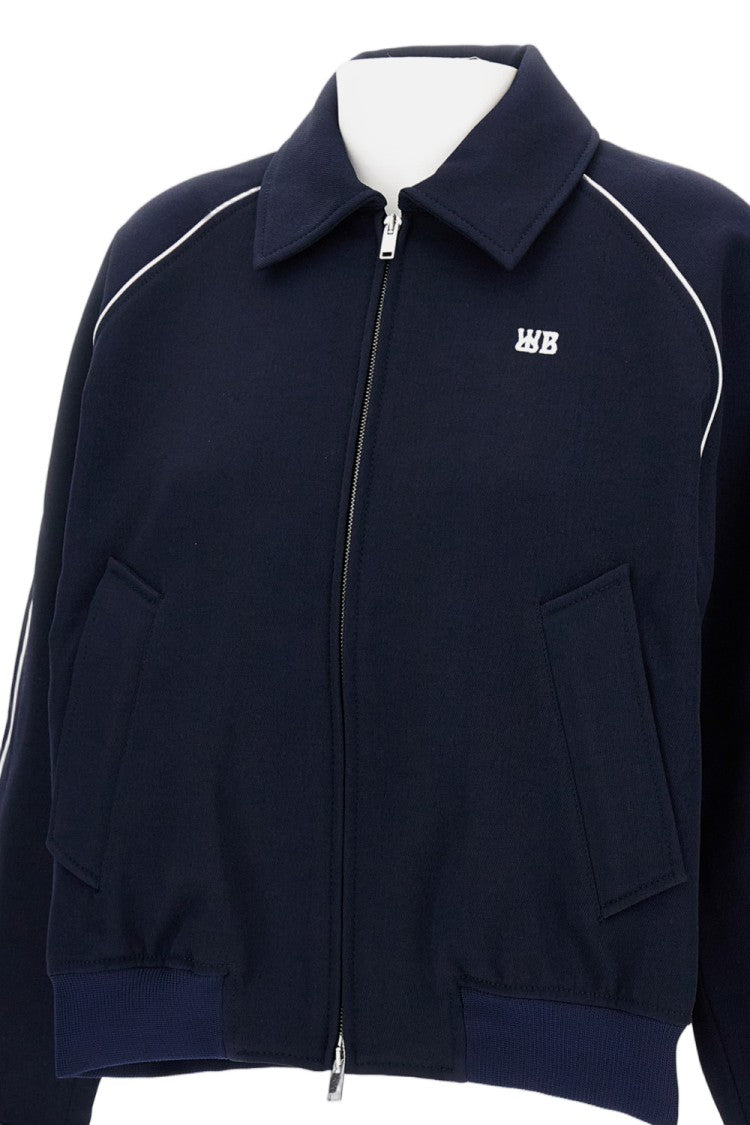 Wales Bonner Cropped Full-Zip Jacket With Pointed Collar And Embroidered Logo