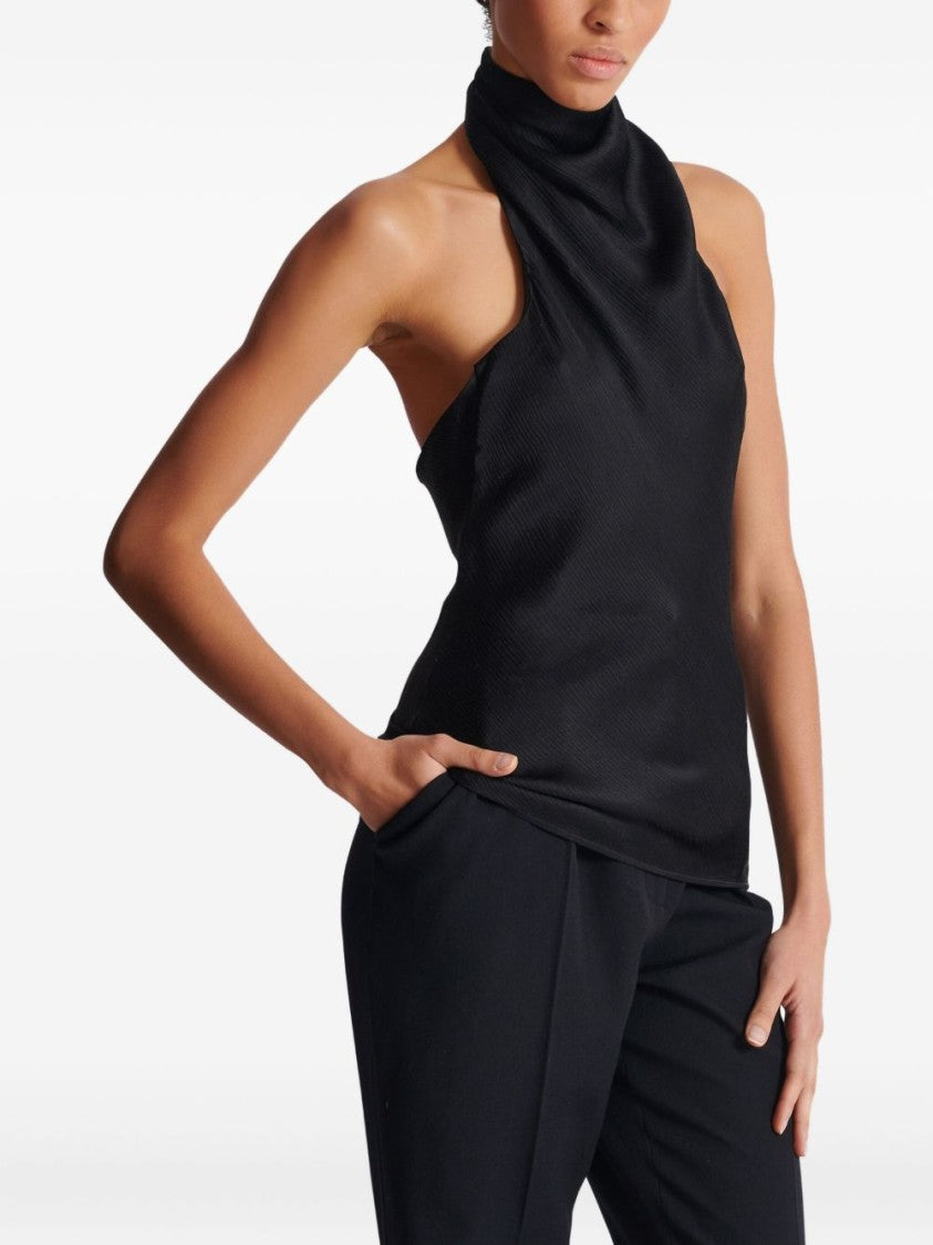 Balmain Black Backless Draped Detail Rear Top