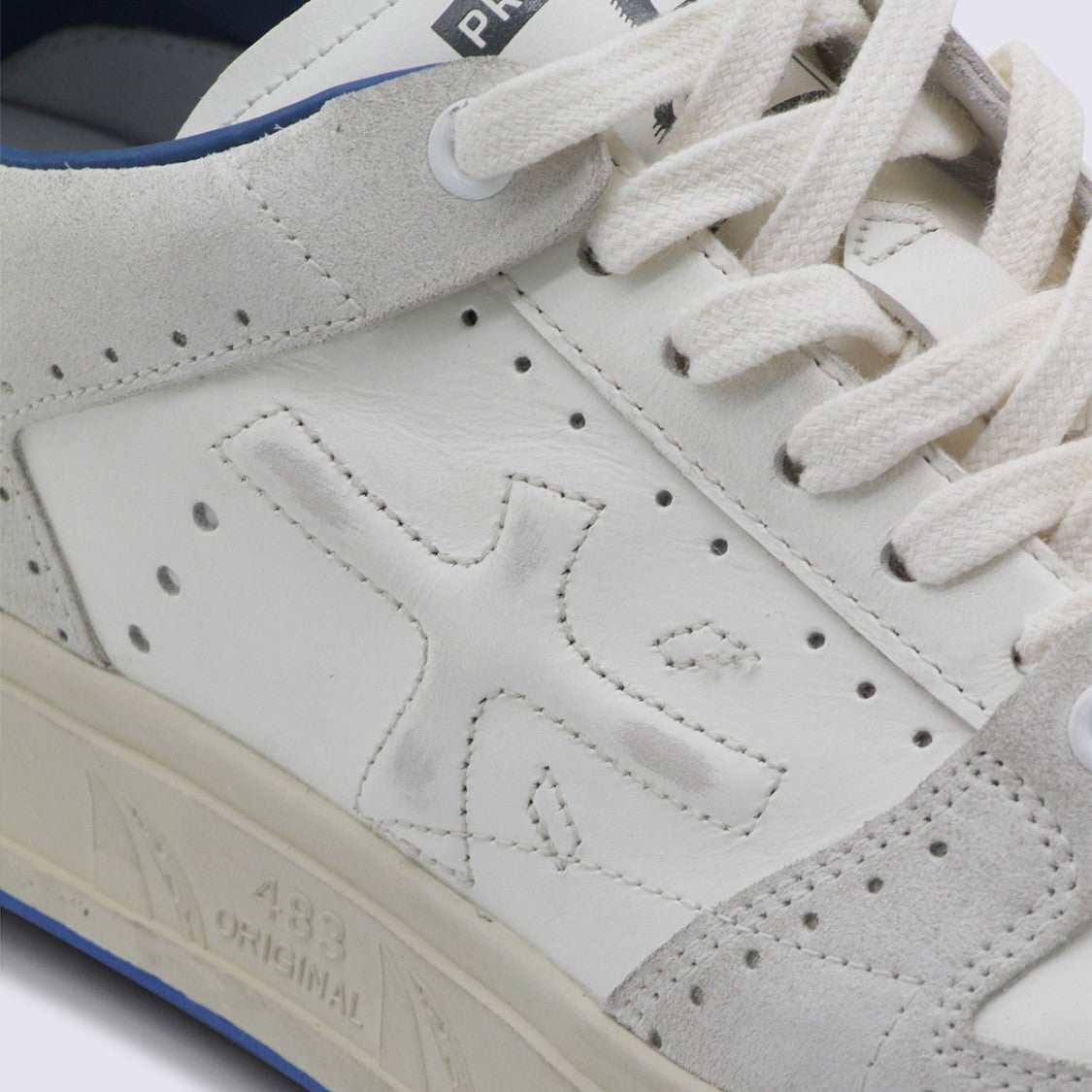 Premiata Low-Top White Sneakers With Suede Overlays