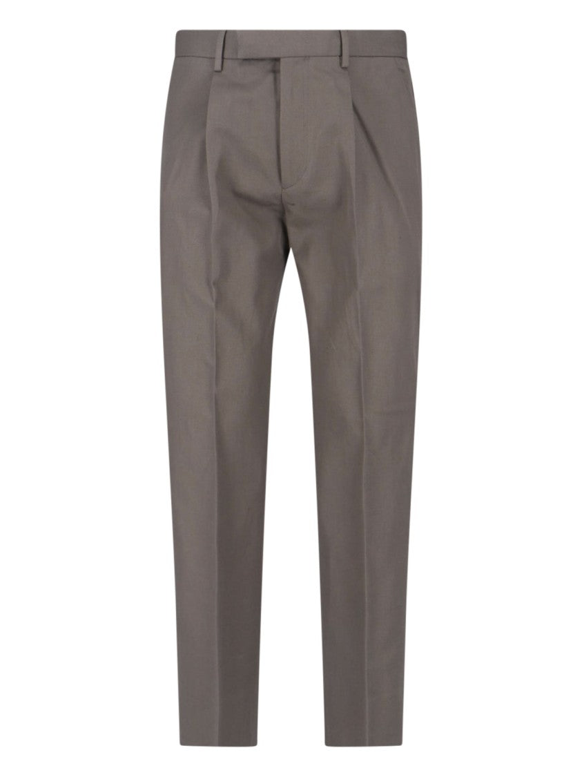 Zegna Taupe Tailored Cotton-Linen Straight Leg Trousers