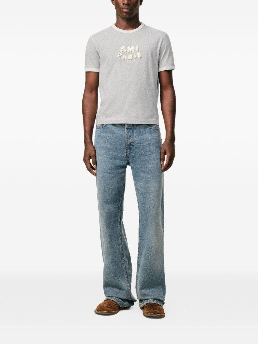 Ami Paris Grey Tonal Embroidery Crew Neck T-Shirt