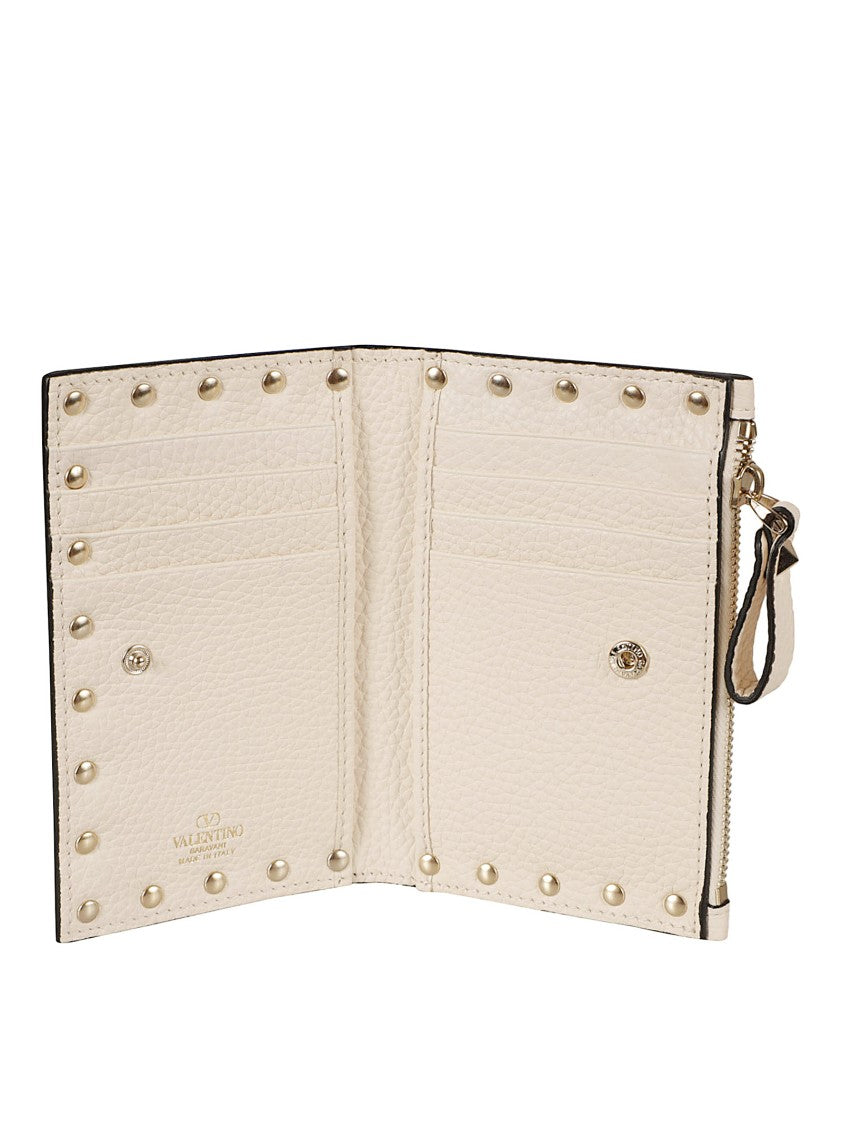 Valentino Garavani Compact Neutral Wallet With Textured Surface