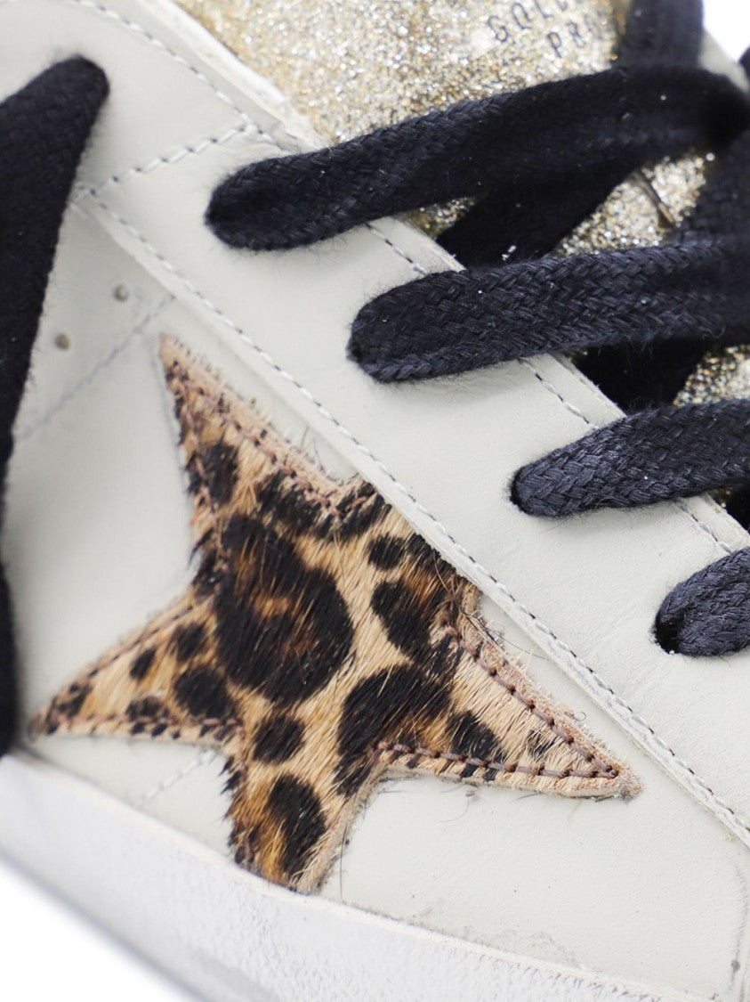 Golden Goose Off-White Leather Sneakers With Leopard-Print Star Patch