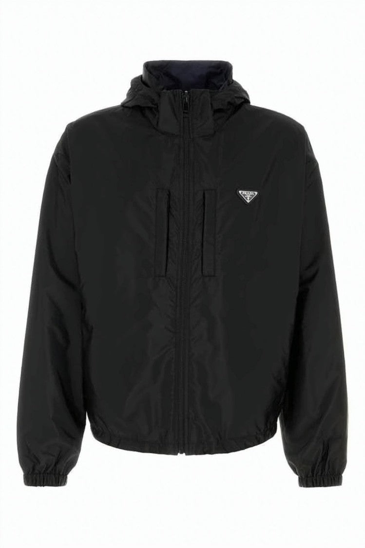 Prada Cropped Black Hooded Jacket With Recycled Polyamide