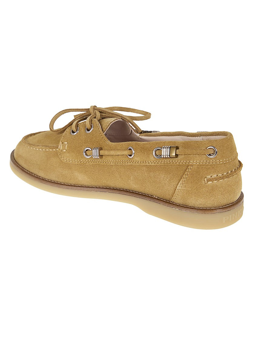 Pinko Suede Loafers With Lace-Up Design And Metal Logo Accent