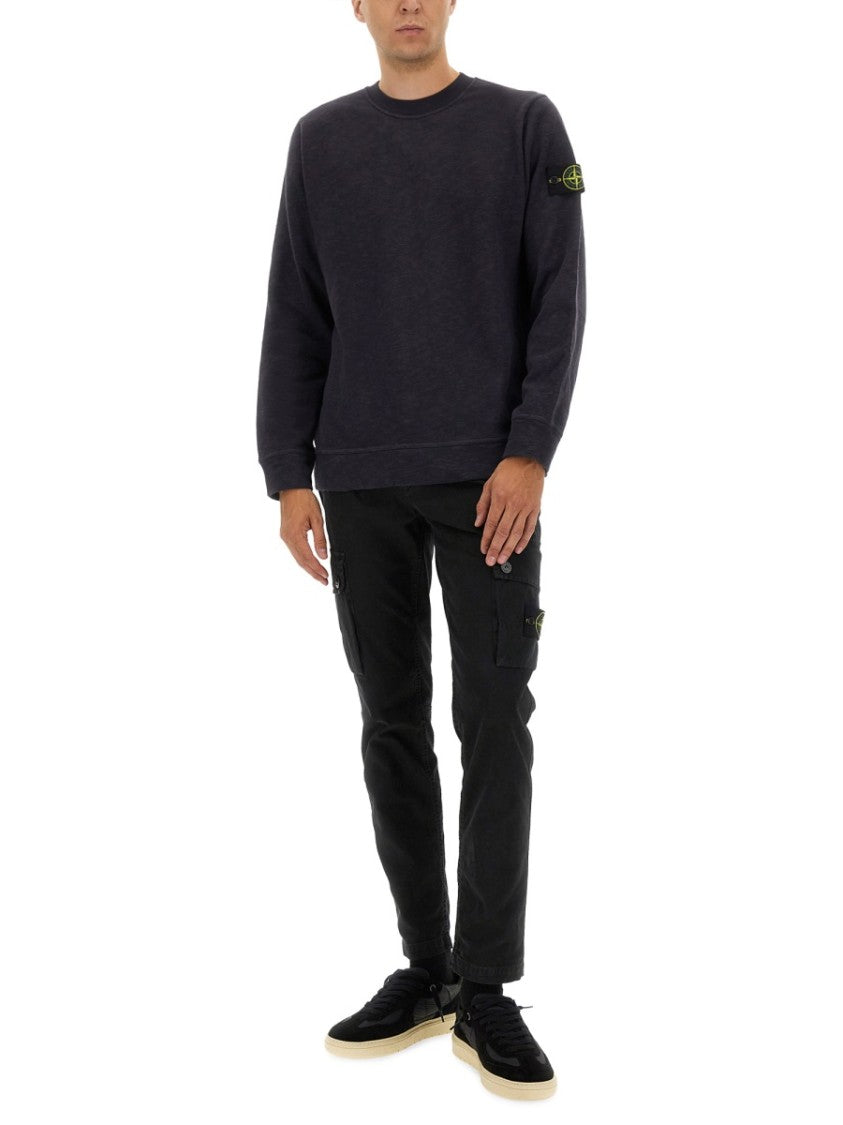 Stone Island Relaxed Fit Black Cotton Jersey Sweatshirt With Logo Patch