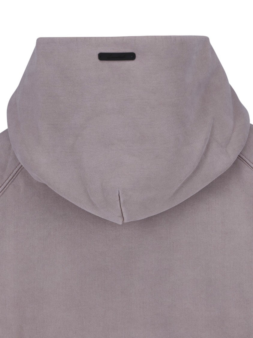 Fear Of God Essentials Grey Cropped Washed Texture Arched Hoodie