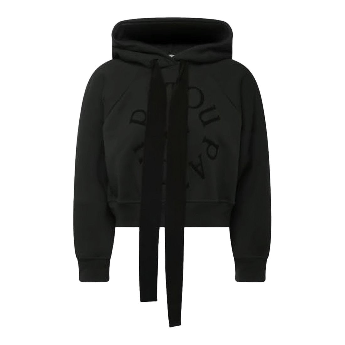 Patou Cropped Black Hoodie With Extended Drawstrings