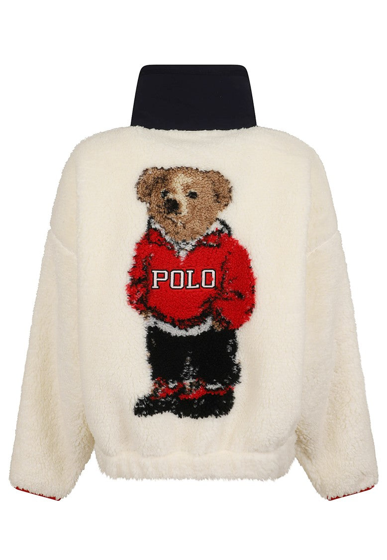 Polo Ralph Lauren Textured Fleece Sweatshirt With Contrasting Collar And Playful Bear Motif