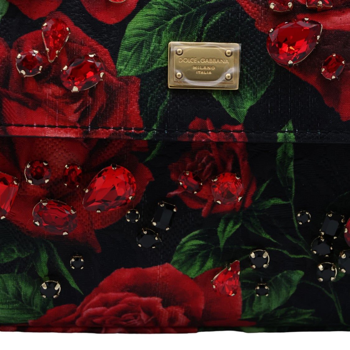 Dolce & Gabbana Floral Print Jeweled Structured Top-Handle Handbag