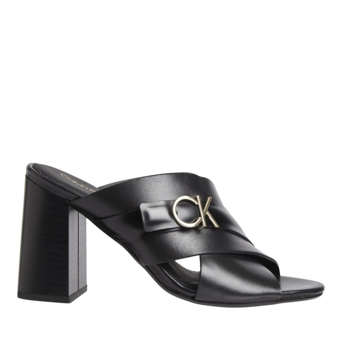 Calvin Klein X Slide Black Metallic Accent Leather Sandals