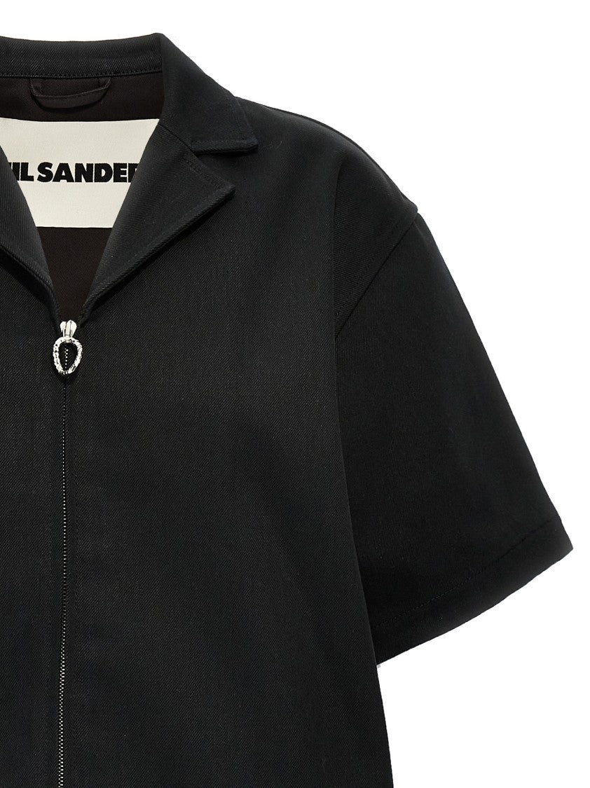 Jil Sander Textured Black Cotton Denim Shirt