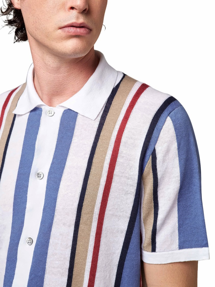 Alpha Studio Short-Sleeve Vertical Striped Knit Shirt