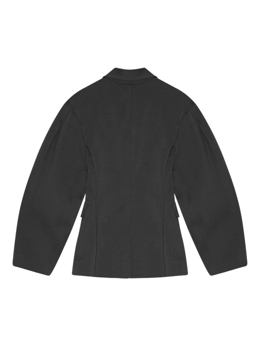 Ganni Structured Grey Jacket With Balloon Sleeves