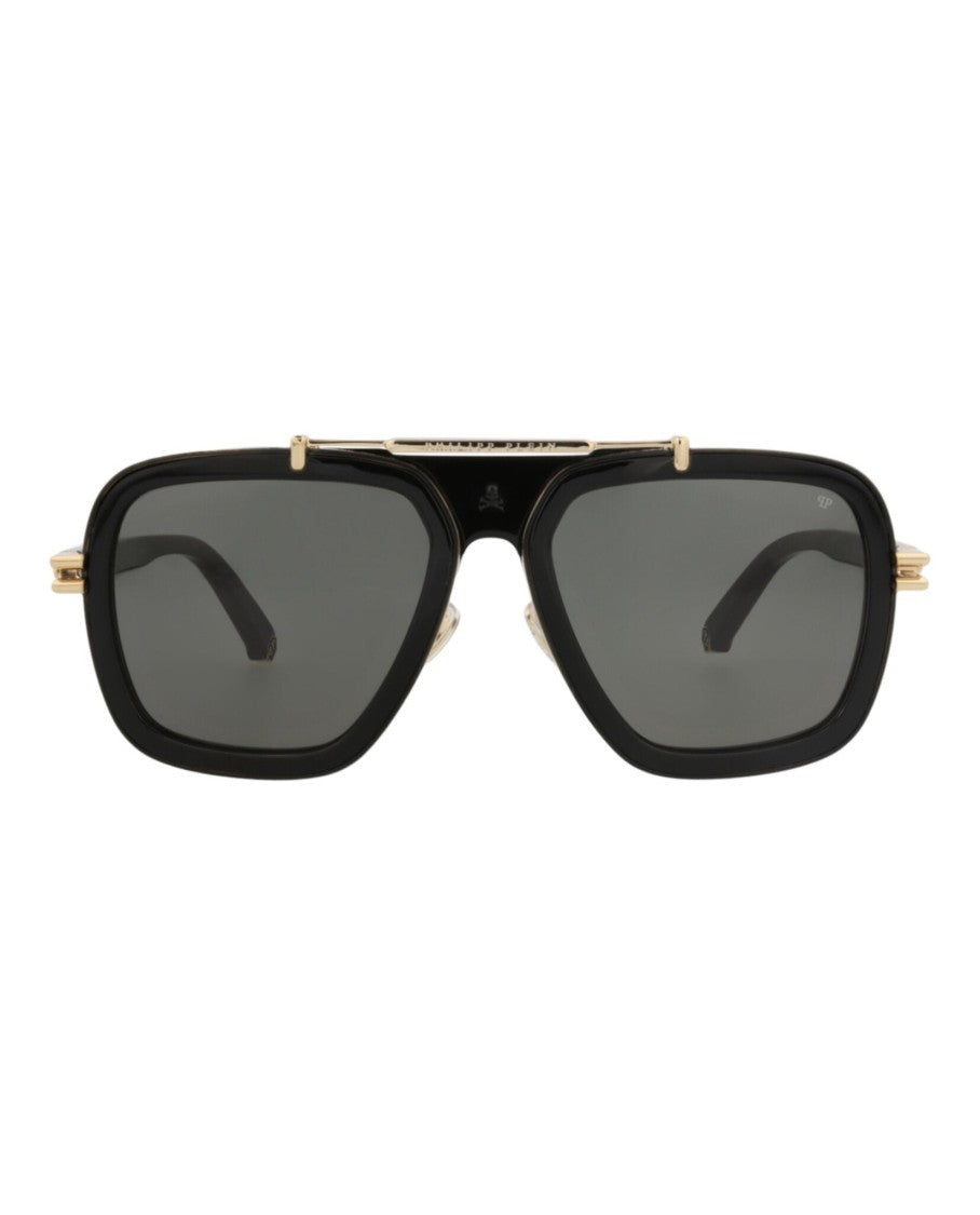 Philipp Plein Bold Aviator-Frame Metal Sunglasses With Gold Accents