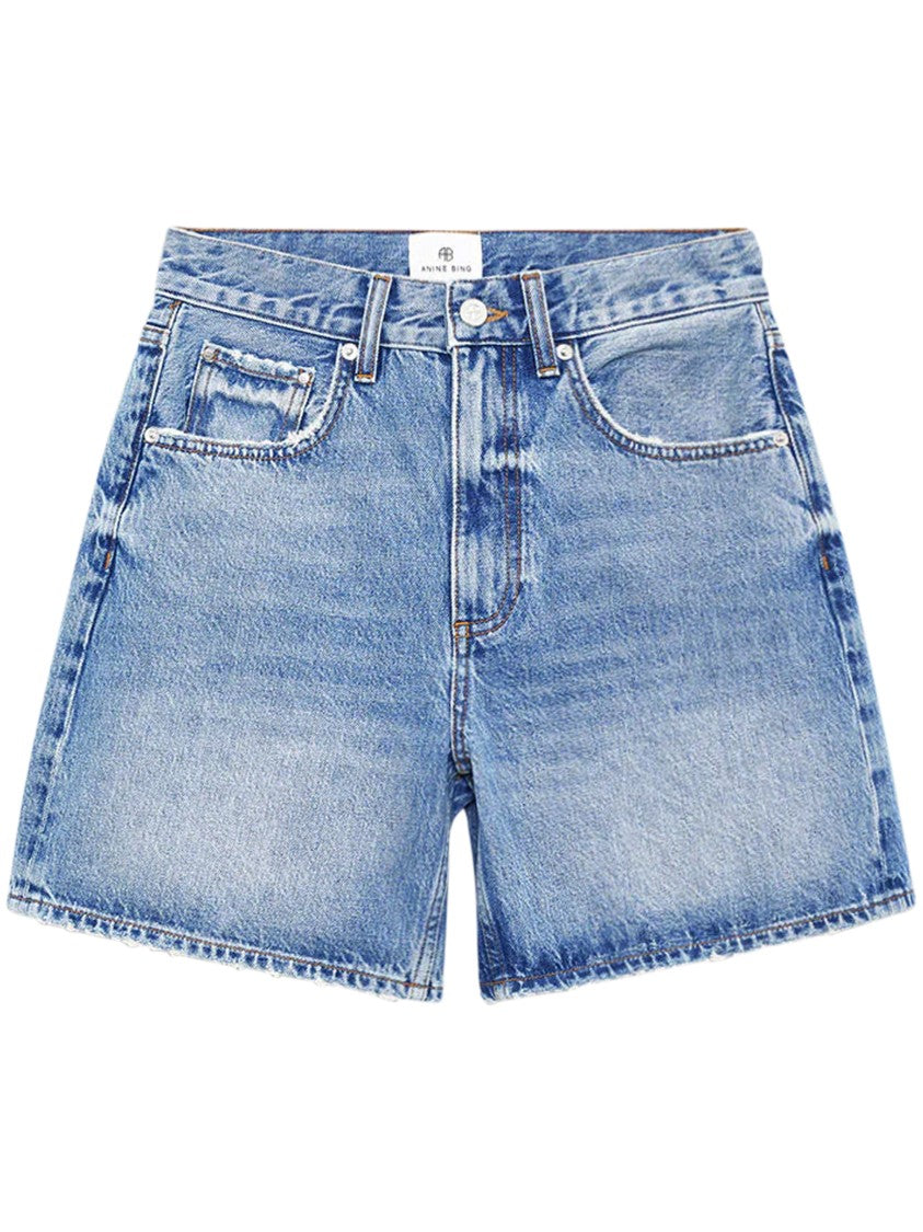 Anine Bing High-Waisted Denim Shorts With Subtle Fading And Frayed Hem