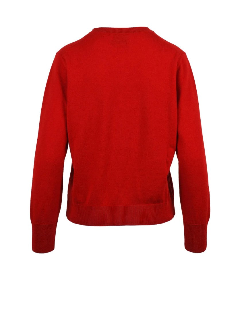 Alpha Studio Red Fabric-Covered Buttons Cropped Wool Cardigan