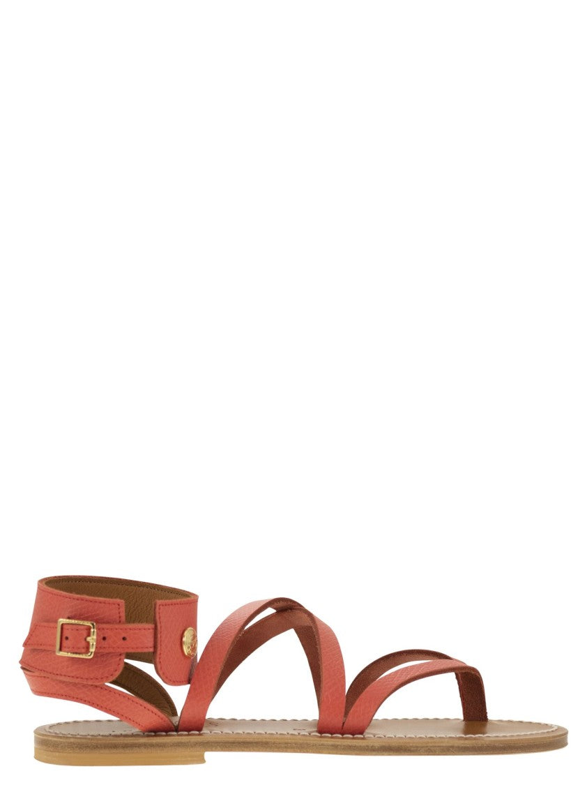 Longchamp Crisscross Strap Leather Sandals With Adjustable Ankle Band