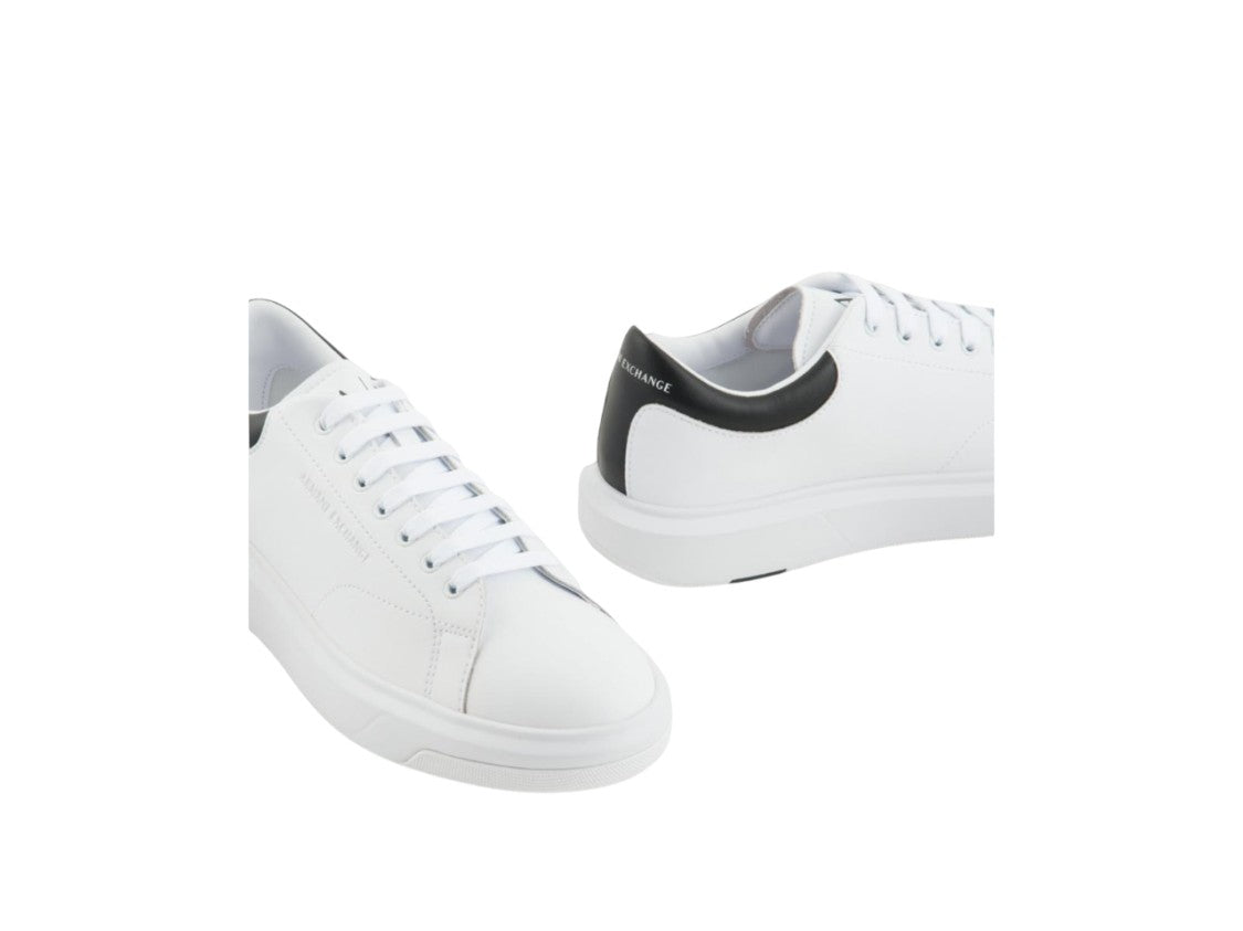 Armani Exchange Minimalist Leather Sneakers With Contrasting Heel Detail