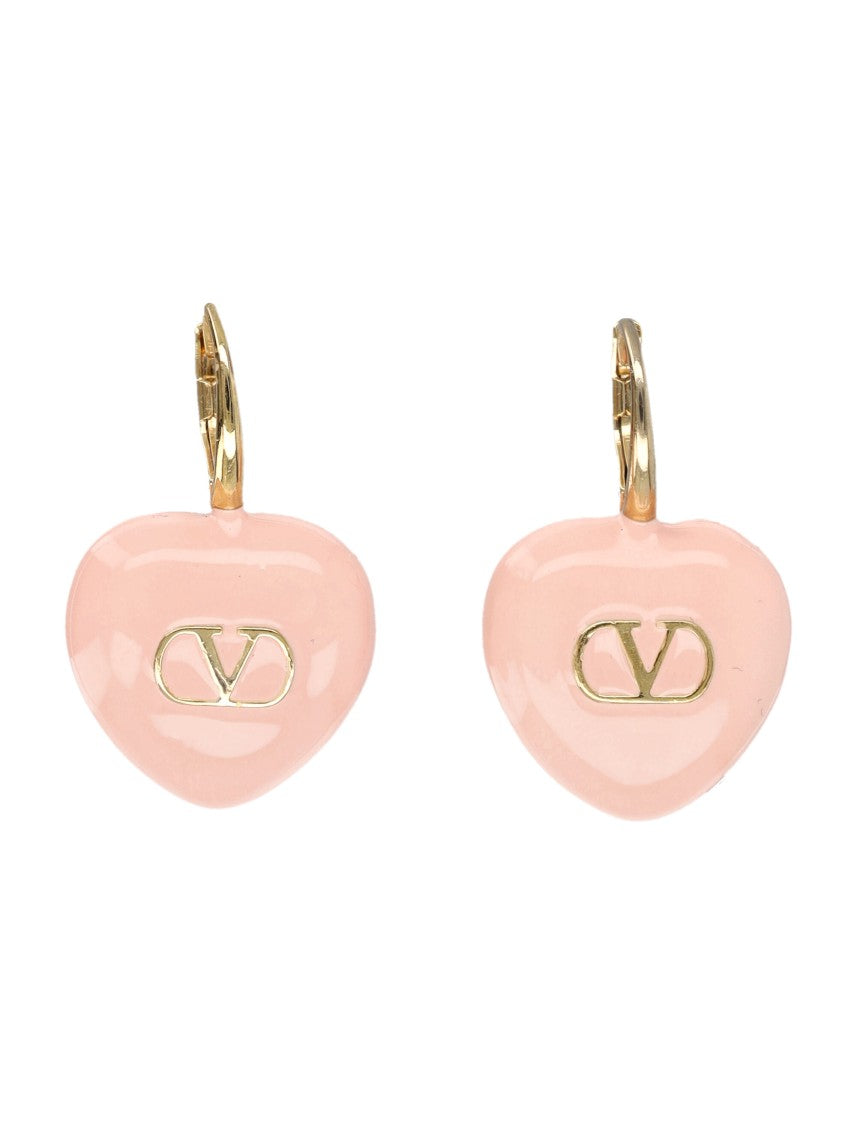 Valentino Garavani Heart-Shaped Enamel Earrings With Gold-Tone Vlogo Signature