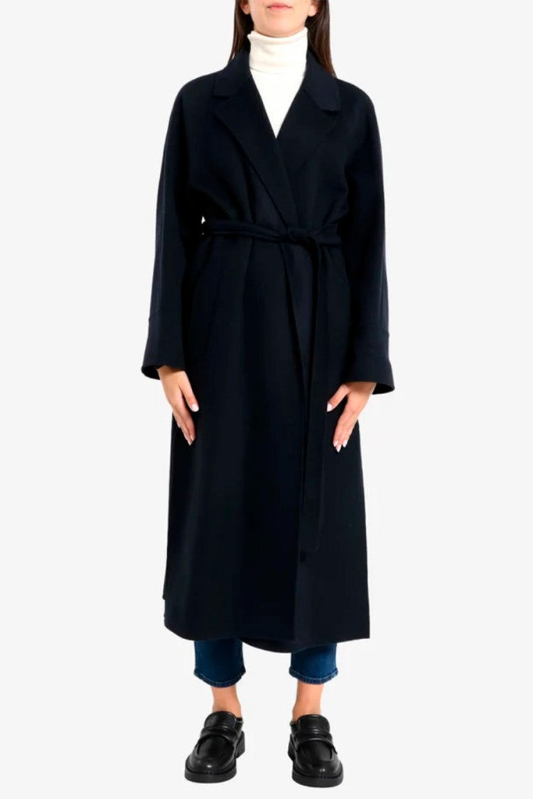 Max Mara Navy Poldo Belted Wrap Wool Coat