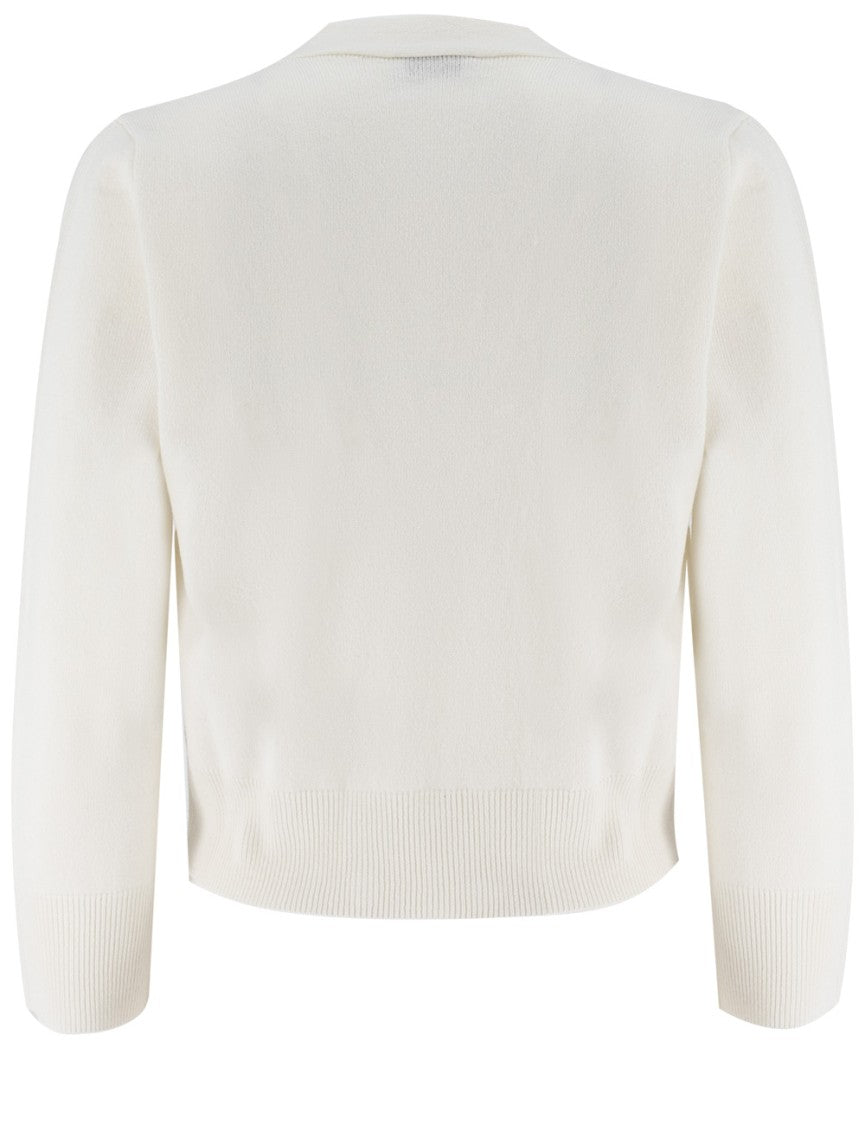 Peserico Natural White Wool Cardigan With Plunging Neckline