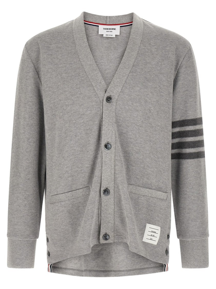 Thom Browne Honeycomb Knit Cardigan With 4Bar Intarsia And Asymmetrical Hem
