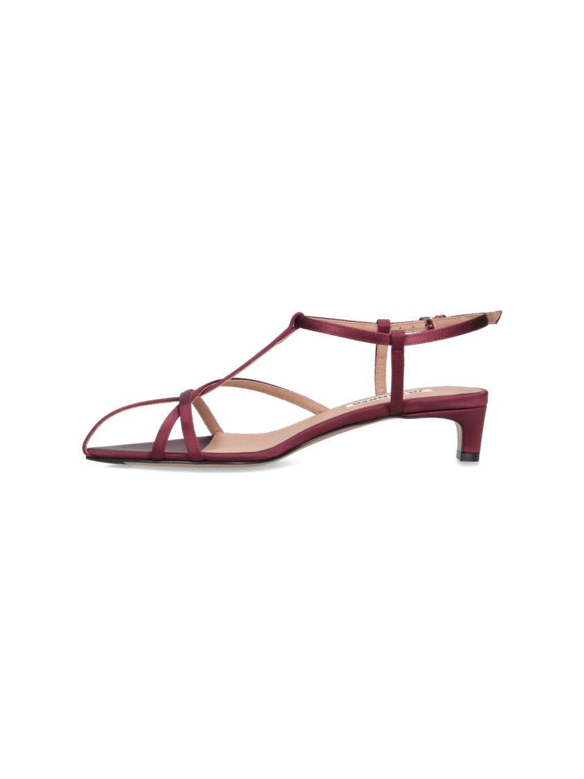 Jil Sander Burgundy Cage Fabric Rhinestone Strap Sandals