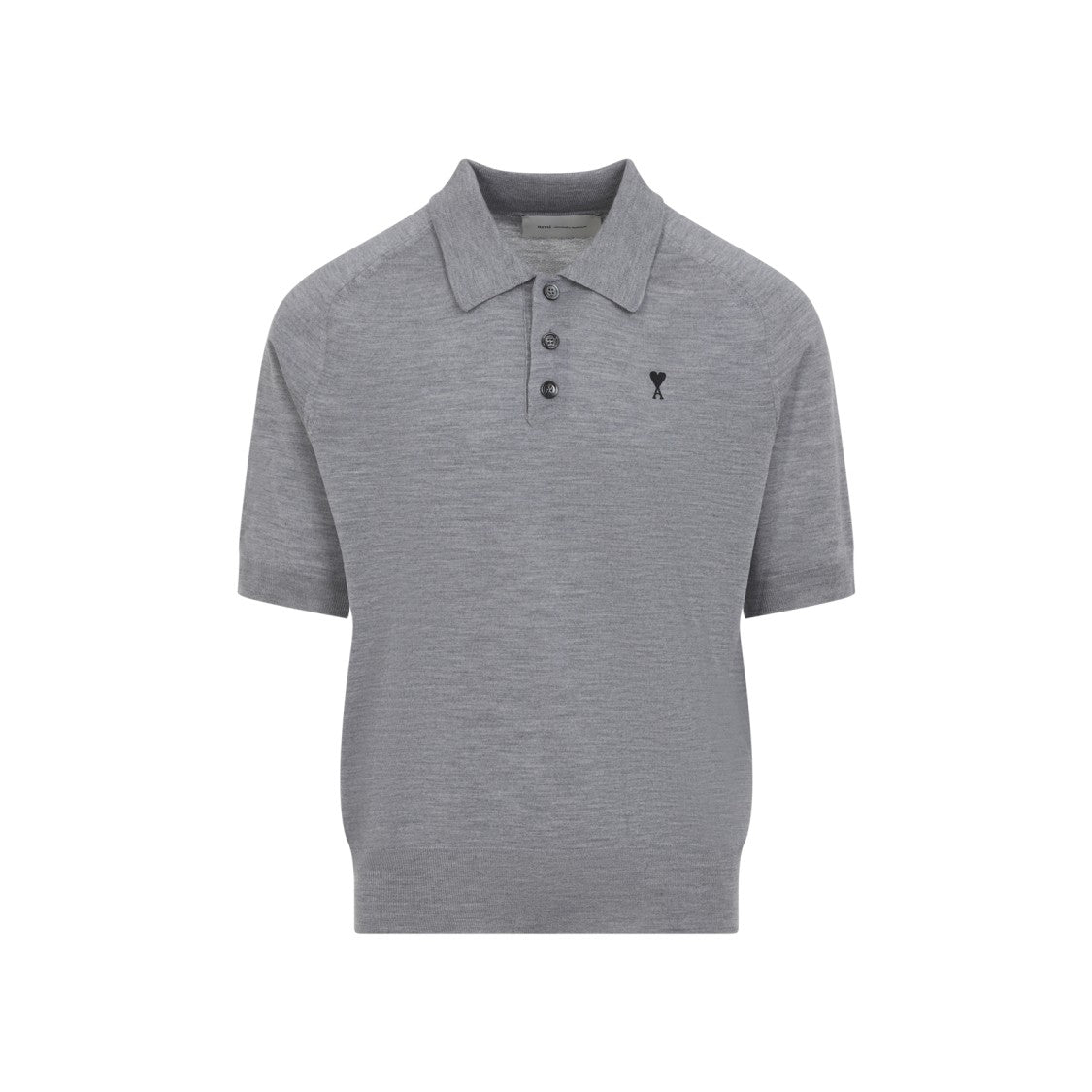 Ami Paris Heathered Grey Short-Sleeve Polo Shirt With Classic Collar