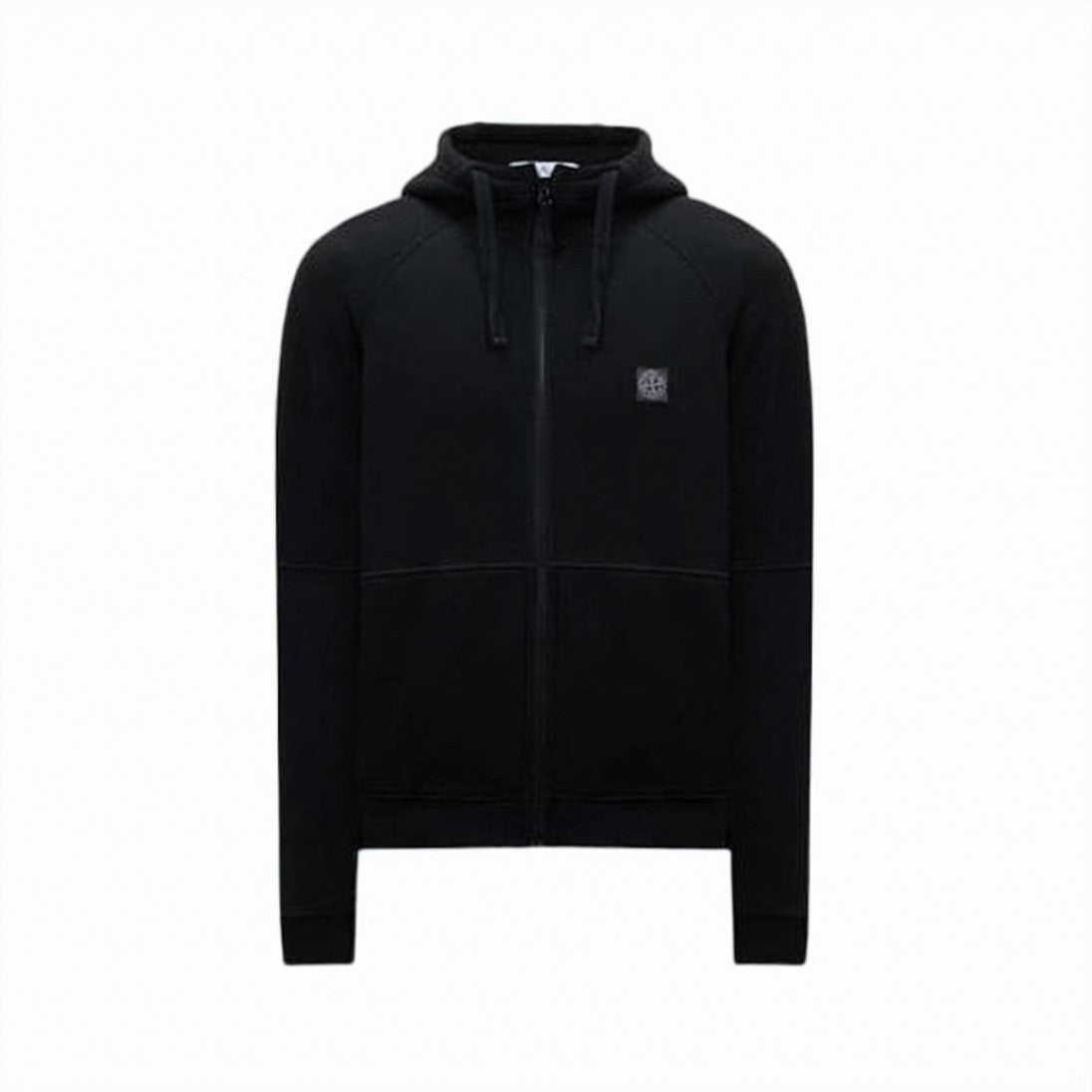 Stone Island Black Zip-Up Hoodie With Drawstring Hood