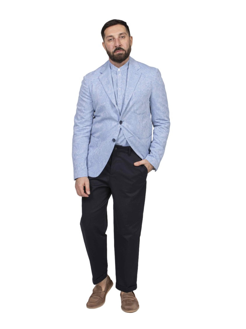 Etro Light Blue Paisley Pattern Tailored Blazer