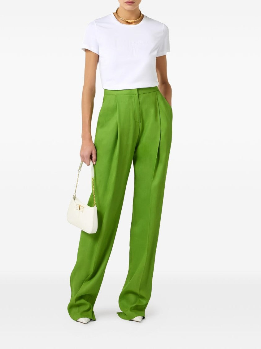 Elisabetta Franchi Thread-Embroidered Logo White Crew Neck Top