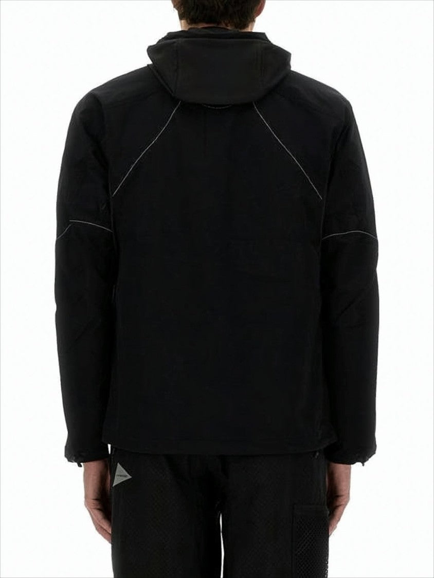 And Wander Black Hooded Jacket With Reflective Piping