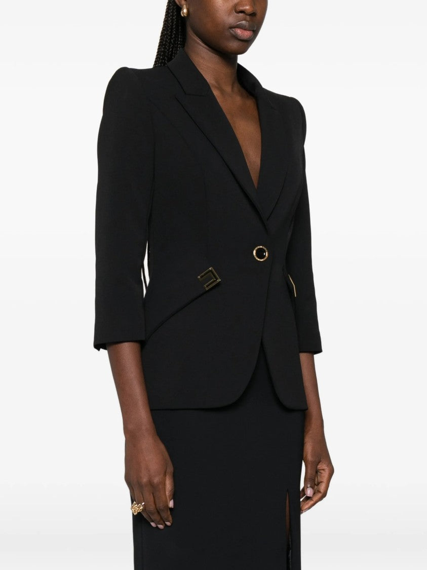 Elisabetta Franchi Tailored Black Gold Button Pocket Blazer