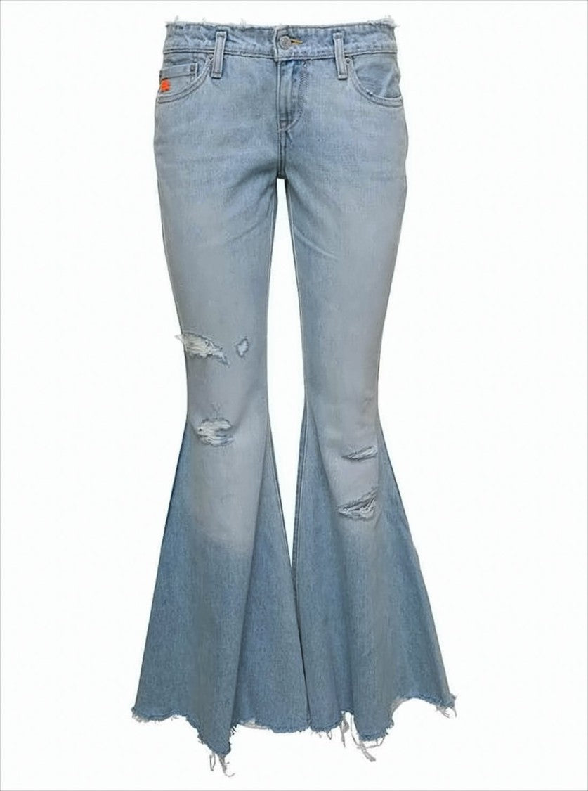 Erl Light Blue Distressed Flared Denim Pants