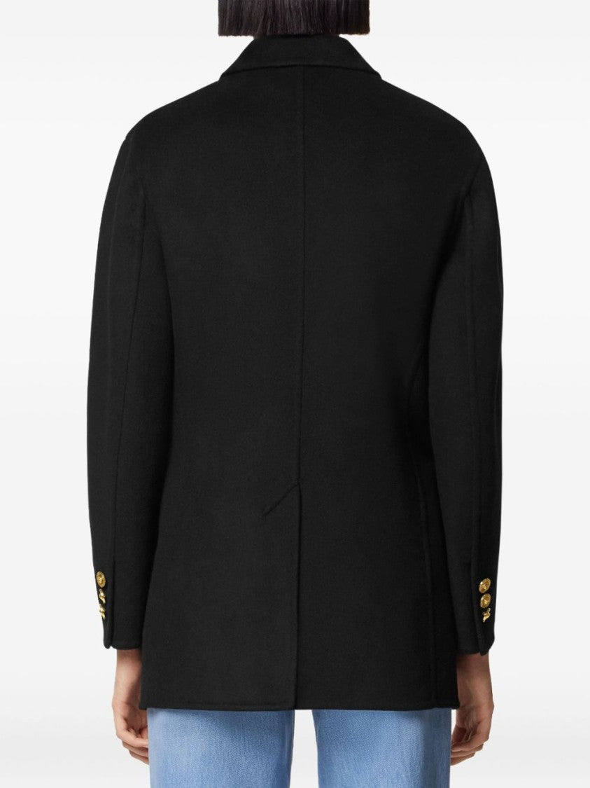 Versace Double-Breasted Black Coat With Gold-Tone Accents