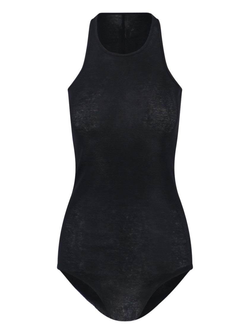 Rick Owens Black Cotton Semi-Sheer Bodysuit