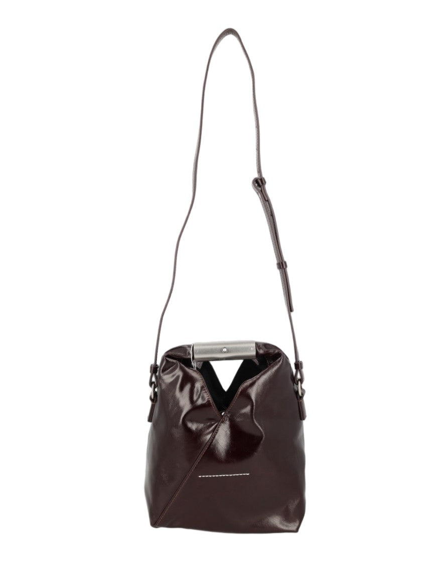 Mm6 By Maison Margiela Brown Shoulder Bag With Distinctive V-Cut And Metallic Bar