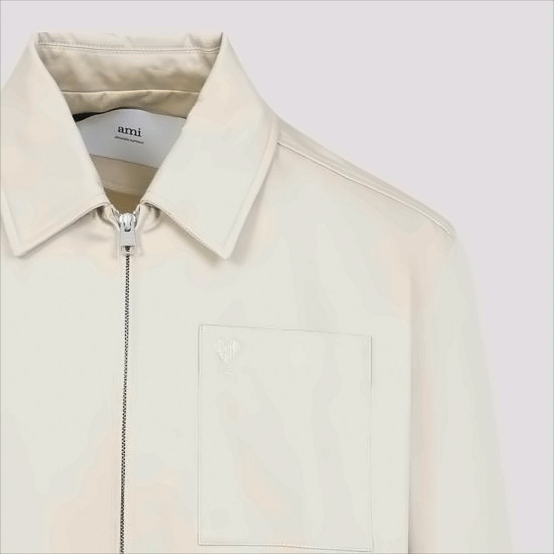 Ami Paris Minimalist Cotton Bomber Jacket With Embroidered Chest Pocket