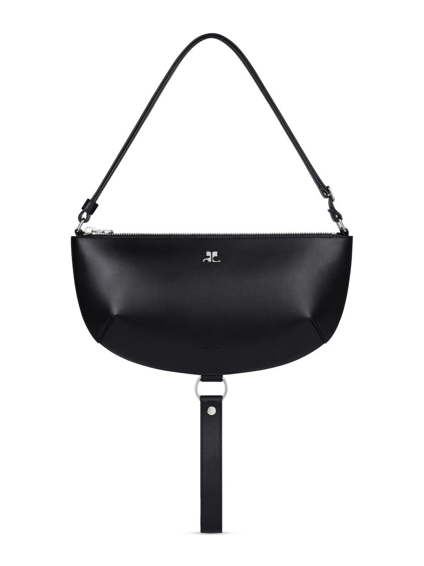 Courrèges Semi-Circular Black Leather Bag With Silver Logo
