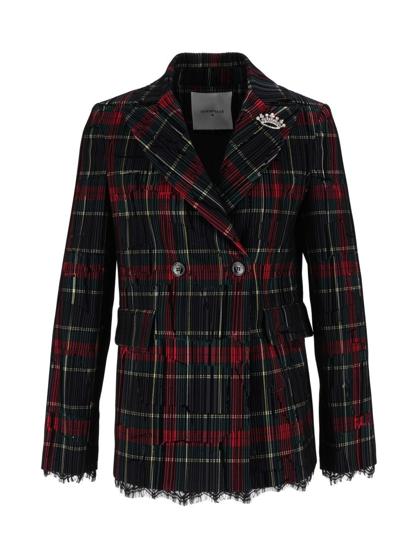 Shirt A Porter Tartan Brooch Double-Breasted Blazer