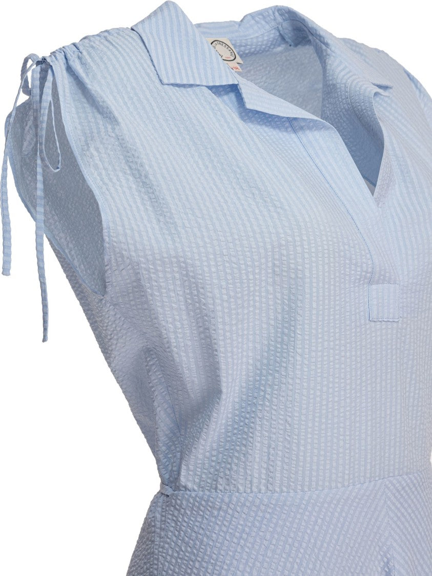 Ines De La Fressange Textured Light Blue A-Line Dress