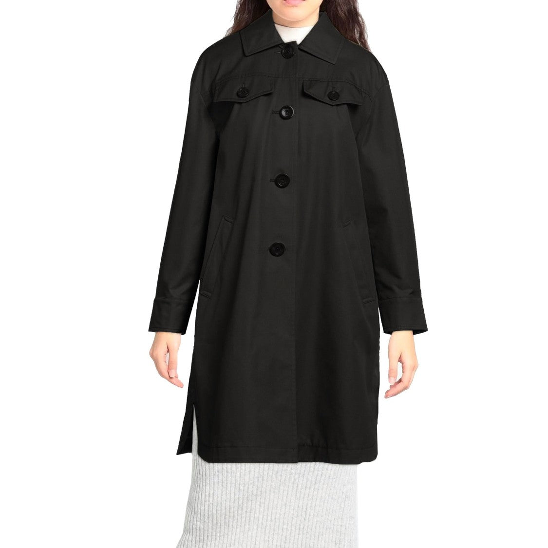 Herno Black Cotton Parka With Curved Hem