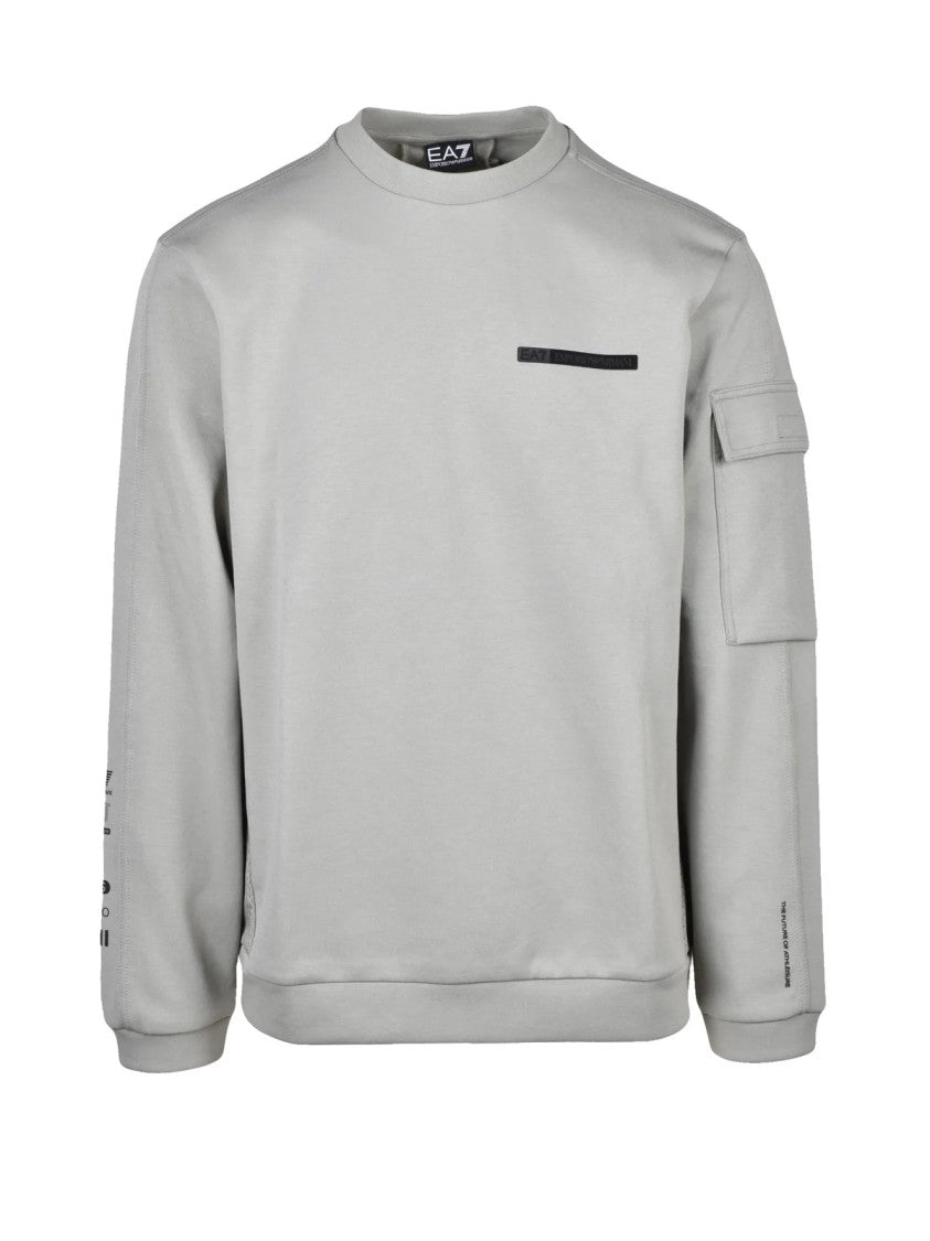 Ea7 Emporio Armani Sage Green Mesh Cotton-Blend Sweatshirt